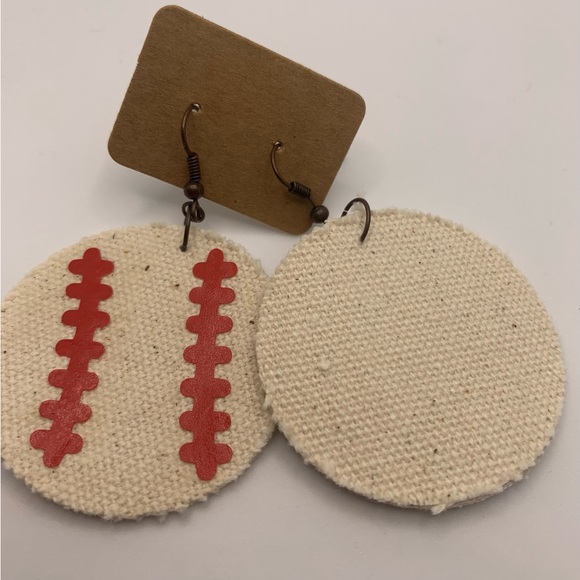 Handmade Canvas Baseball Earrings - Picture 4 of 4